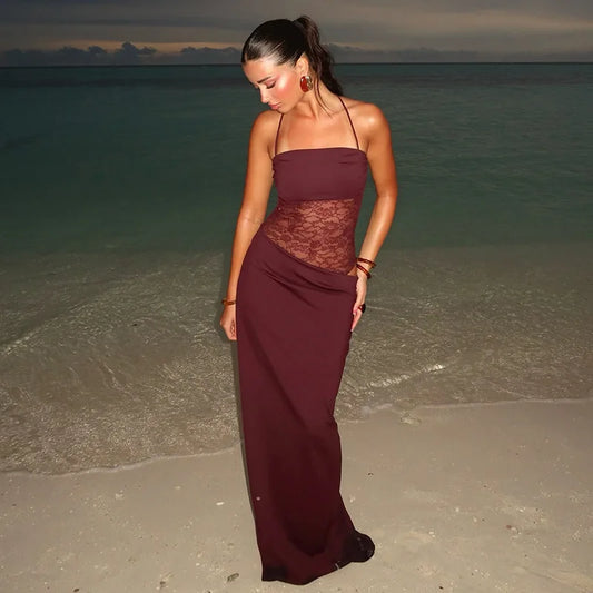 Robe longue détail dentelle